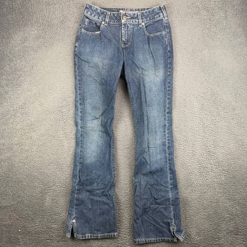 Silver Jeans Co L9428XDU 3684 Women Blue Flare Leg Slit Hem Jeans Size 27/32